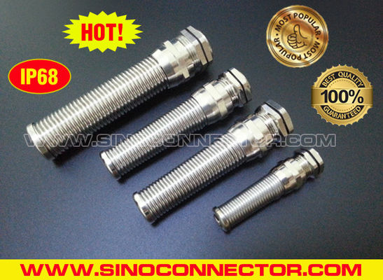 Flexible Cable Gland Metric Nickel-Plated Brass Waterproof IP68 with Spiral Anti-Bending Protector