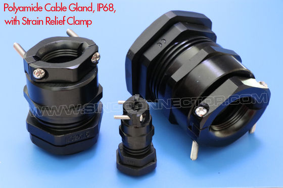 IP68 Watertight Polyamide Plastic Adjustable Black Cable Glands PG & Metric Type with Metal Strain Relief Clamp