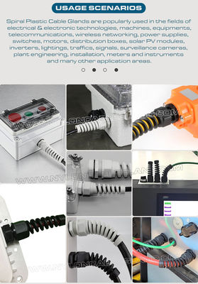 Nylon (Polyamide) Cable Gland, Spiral Type, IP68 Version, PG or Metric Pitch, Gray or Black, for Electrical Cabinet