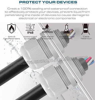 Waterproof Cord Connector M25x1.5 Plastic Cable Gland IP68, 13-18mm Range, Nylon (PA) 6, UL746C-f1 Rated, Outdoor Use