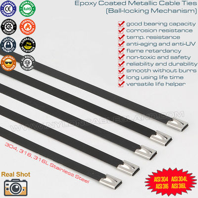 Polyester Coated 304/316 Stainless Steel Cable Ties, Epoxy Coated Metal Cable Tie 15mm x 400mm (800 lbs) for Machines