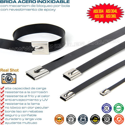 Polyester Coated 304/316 Stainless Steel Cable Ties, Epoxy Coated Metal Cable Tie 15mm x 400mm (800 lbs) for Machines