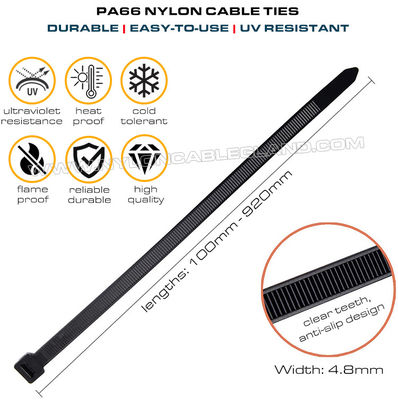 Cable Ties 4.8x300mm Plastic Zip Cable Tie, Ø3.5~80mm Adjustable PA Nylon 66 Cable Tie (50lbs) for Home, Office, Garden