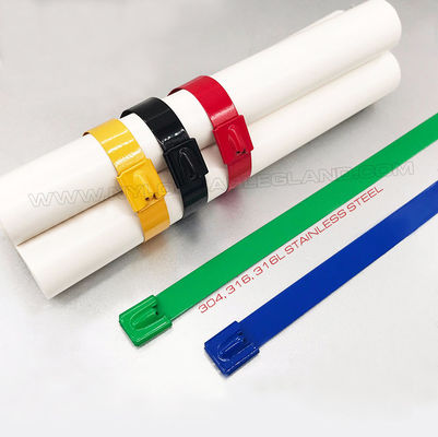304/316 Stainless Steel Cable Tie Epoxy Polyester Fully Coated 500mm x 7.9, Nylon Plastic Sprayed Metal Cable Tie (Ø13-128mm, 380lbs) for Organize Cables