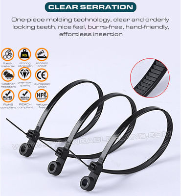 Nylon (PA)66 Cable Tie with Round Mounting Hole 300mm x 4.8, Screw Mount Plastic Cable Tie (50lbs) Mountable Head Zip Tie for Hanging Objects