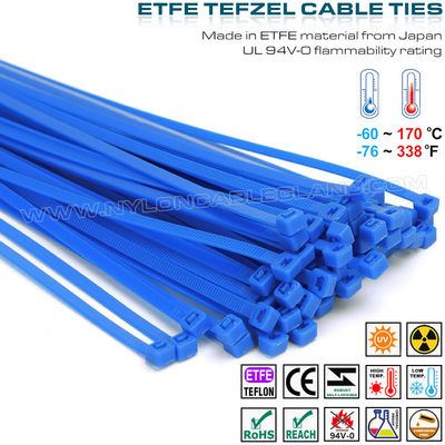 Blue Teflon Cable Tie 200 x 4.8mm, 94V-0 ETFE Cable Tie 50 Lbs Chemical Resistant Tefzel Cable Tie for Extreme Environments
