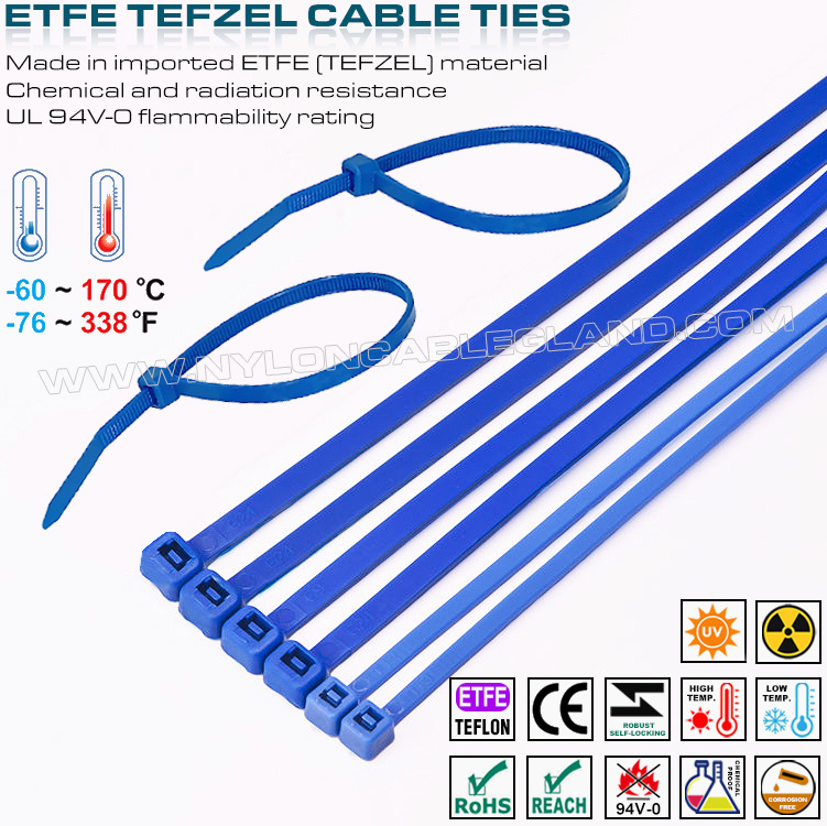 Blue Teflon Cable Tie 200 x 4.8mm, 94V-0 ETFE Cable Tie 50 Lbs Chemical Resistant Tefzel Cable Tie for Extreme Environments