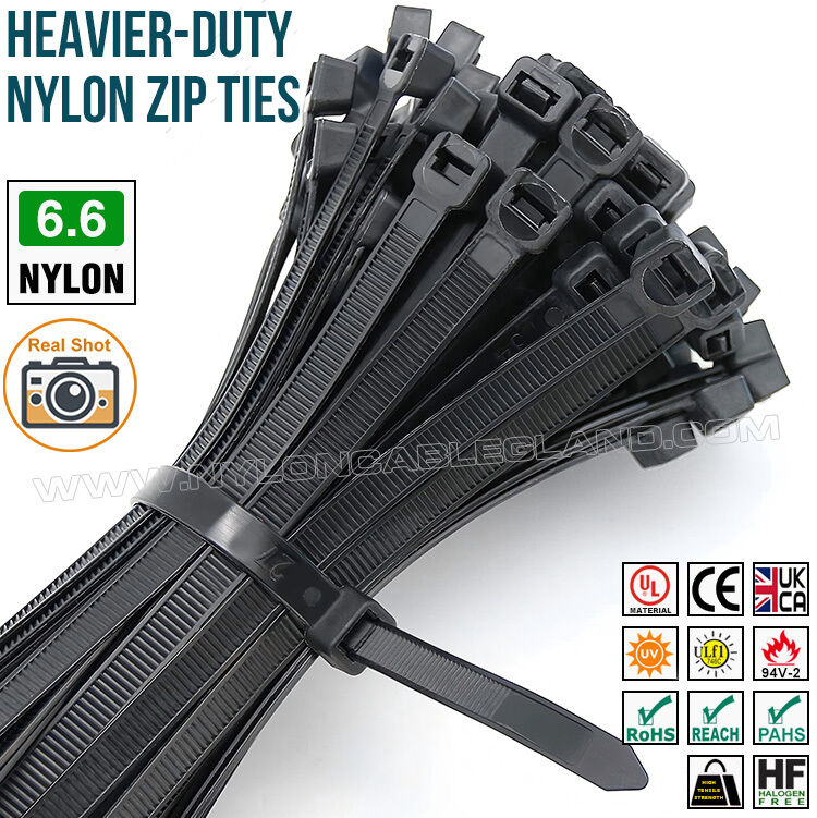 Heavy-duty Nylon (PA) 6.6 Cable Tie 7.6x300mm, Ø8~80mm Adjustable Plastic Zip Tie Wrap (UL94 V-2) with 130lbs/157lbs Strength for Construction