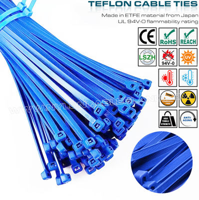 ETFE नीला केबल टाई 3.6x200 मिमी, 94V-0 अग्निरोधक टेफ्लॉन केबल टाई कठोर वातावरण के लिए तापमान-प्रतिरोधी टेफज़ेल केबल टाई।