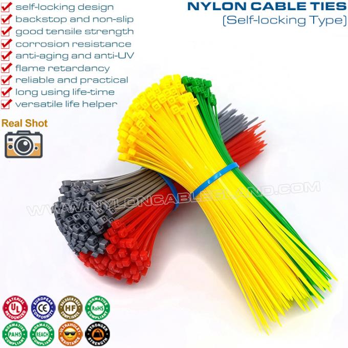 4 इंच रंगीन प्लास्टिक केबल टाई 2.5x100 मिमी, नायलॉन 66 ज़िप संबंध तारों या केबलों के लिए 18lbs तन्य शक्ति के साथ