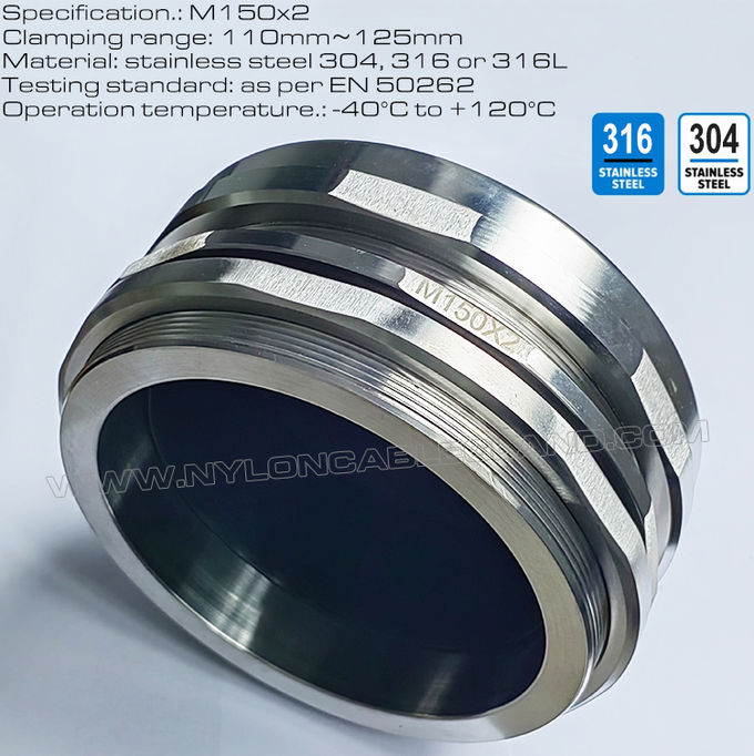 M150x2 केबल ग्लैंड स्टेनलेस स्टील 304/316 110-125 मिमी बड़े केबल के लिए।